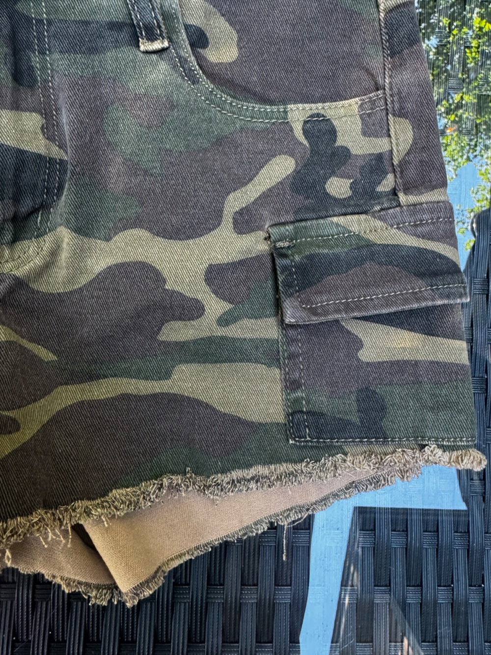 Never Worn Fashion Nova Camo Cargo Denim Shorts - Olive Green - Picture 3 of 5